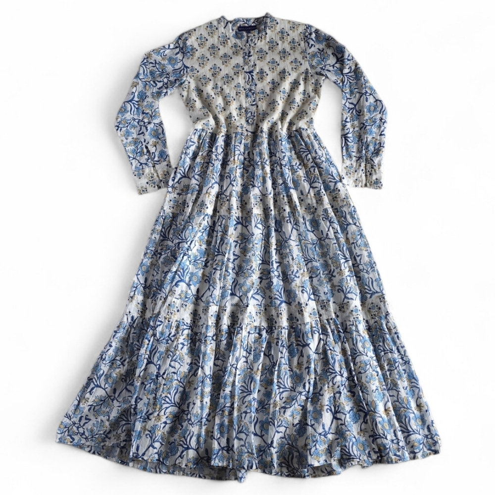Tuckernuck Ro's Garden Diwali Maxi Dress Long Sleeve Blue Floral Size XS